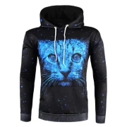 3D Animal Print Pullover Drawstring Hoodie - Dodger Blue Fansmadedirect