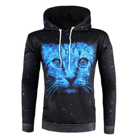 3D Animal Print Pullover Drawstring Hoodie - Dodger Blue Fansmadedirect