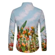 3D Cactus Floral Printed Long leeves hirt - ky Blue Fansmadedirect