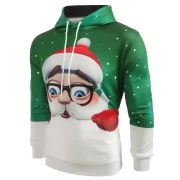 3D Cartoon Santa Claus Print Pullover Hoodie - Seaweed Green Fansmadedirect
