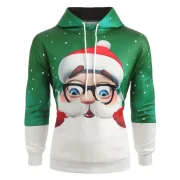 3D Cartoon Santa Claus Print Pullover Hoodie - Seaweed Green Fansmadedirect
