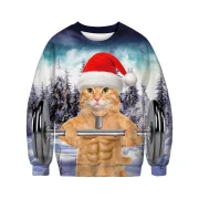 3D Christmas Cat Print Crew Neck Sweatshirt - Fansmadedirect