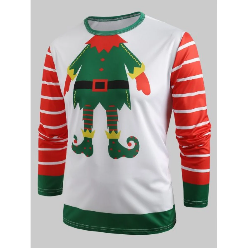 3D Christmas Clown Printed Long Sleeve T-shirt - White Fansmadedirect