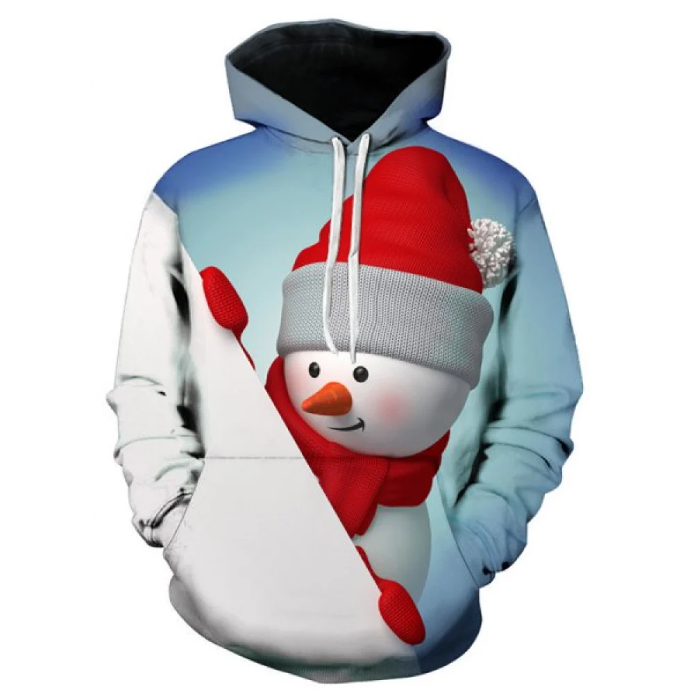 3D Christmas Snowman Printed Contract Color Hoodie - Blue Gray Fansmadedirect
