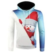 3D Christmas Snowman Printed Contract Color Hoodie - Blue Gray Fansmadedirect
