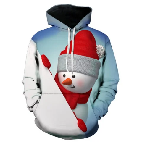 3D Christmas Snowman Printed Contract Color Hoodie - Blue Gray Fansmadedirect