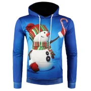 3D Christmas Snowman Printed Pullover Hoodie - Ocean Blue Fansmadedirect