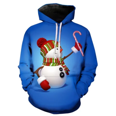 3D Christmas Snowman Printed Pullover Hoodie - Ocean Blue Fansmadedirect