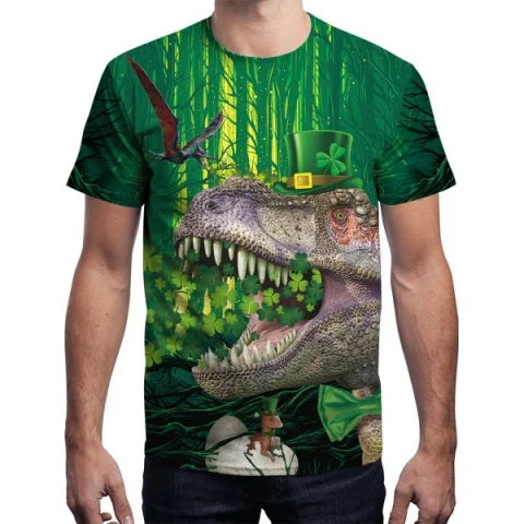 3D Dinosaur Printed Short Sleeve T-shirt - Medium Forest Green Fansmadedirect