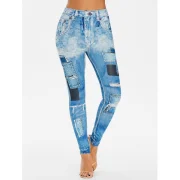 3D Distressed Jean Print Jeggings - Jeans Blue Fansmadedirect
