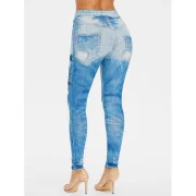 3D Distressed Jean Print Jeggings - Jeans Blue Fansmadedirect