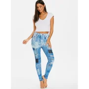 3D Distressed Jean Print Jeggings - Jeans Blue Fansmadedirect