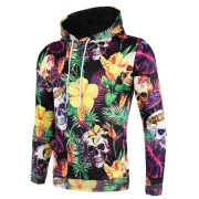3D Flowers Skull Printed Pullover Hoodie - Dark Orchid Fansmadedirect