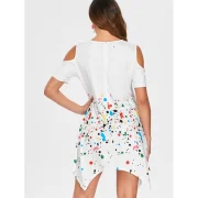 3D Ink Print Asymmetric Dress - White Fansmadedirect
