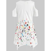 3D Ink Print Asymmetric Dress - White Fansmadedirect