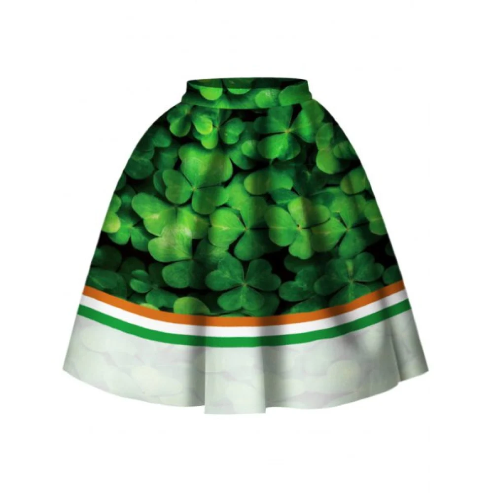 3D Leaf Print A Line kirt - Green Fansmadedirect