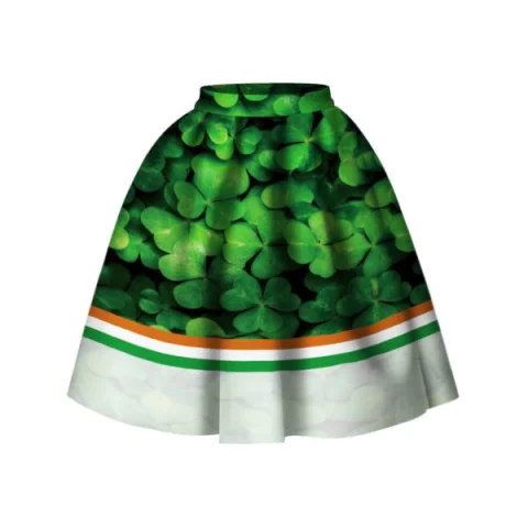 3D Leaf Print A Line kirt - Green Fansmadedirect