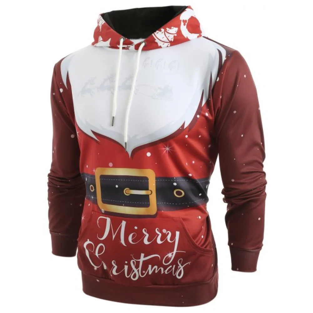 3D Santa Claus Costume Print Christmas Hoodie - Chestnut Red Fansmadedirect