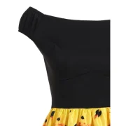 Abstract Print Knee Length Flare Dress - Black Fansmadedirect