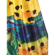 Abstract Print Knee Length Flare Dress - Black Fansmadedirect