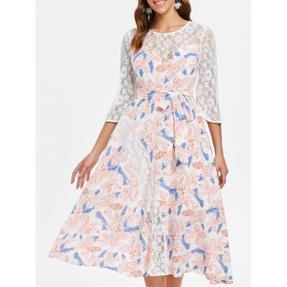 ace Insert Floral Print Dress - White Fansmadedirect