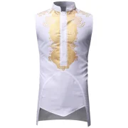 African Gilding Print Sleeveless Shirt - White Fansmadedirect