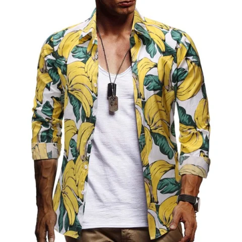 Allover Banana Print Button hirt - Fansmadedirect