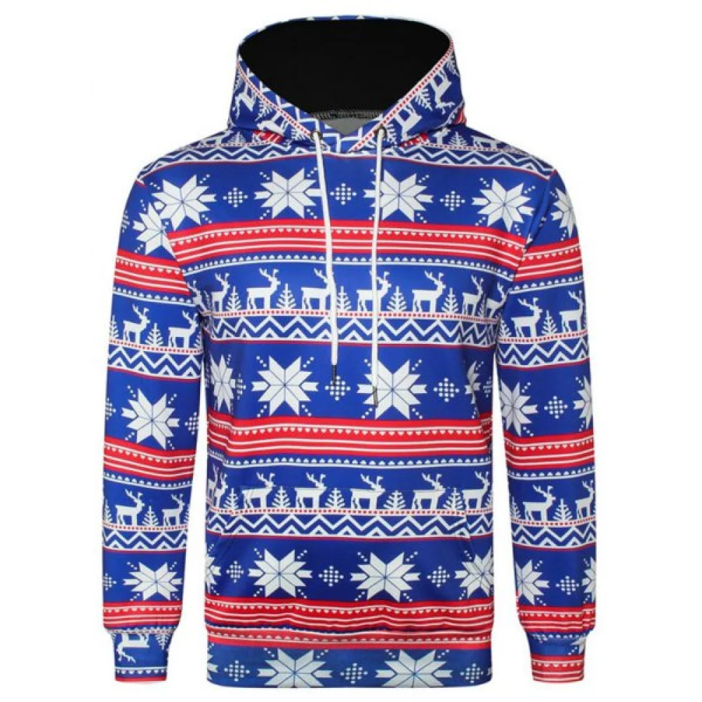 Allover nowflake Print Big Pocket Hoodie - Ocean Blue Fansmadedirect