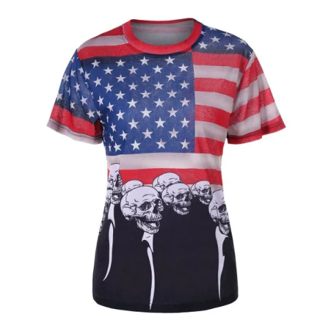 American Flag and Skull Printed T-shirt - Black Fansmadedirect