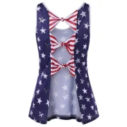 American Flag Backless Tank Top with Bowknot - Navy Blue Fansmadedirect