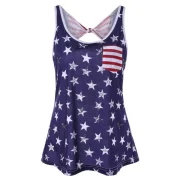 American Flag Backless Tank Top with Bowknot - Navy Blue Fansmadedirect