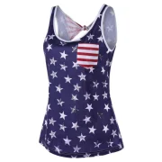 American Flag Backless Tank Top with Bowknot - Navy Blue Fansmadedirect