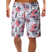 American Flag etters Print Beach Shorts - White Fansmadedirect