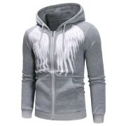 Angel Wings Print Zipper Drawstring Hoodie - Light Gray Fansmadedirect