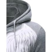 Angel Wings Print Zipper Drawstring Hoodie - Light Gray Fansmadedirect