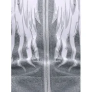 Angel Wings Print Zipper Drawstring Hoodie - Light Gray Fansmadedirect