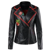 Applique PU Biker Jacket - Black Fansmadedirect