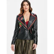 Applique PU Biker Jacket - Black Fansmadedirect