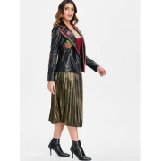 Applique PU Biker Jacket - Black Fansmadedirect