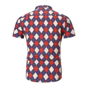 Argyle Pattern Short Sleeves Shirt - Red Fansmadedirect
