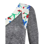 arled Flower Print Ruffle Cuff Long Sleeve Tee - Dark Gray Fansmadedirect