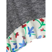 arled Flower Print Ruffle Cuff Long Sleeve Tee - Dark Gray Fansmadedirect