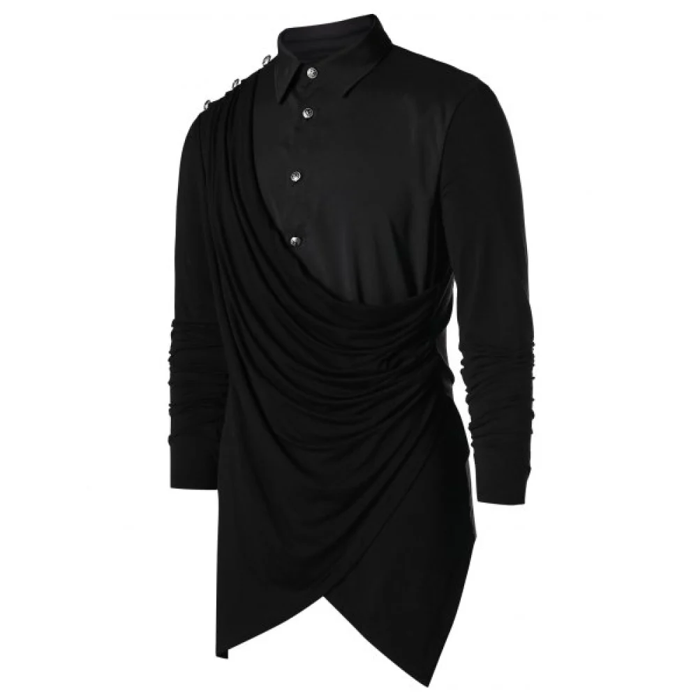 Asymmetric Button Up Solid Shirt - Black Fansmadedirect