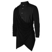 Asymmetric Button Up Solid Shirt - Black Fansmadedirect