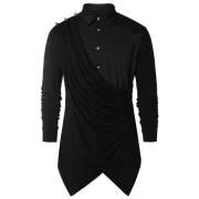 Asymmetric Button Up Solid Shirt - Black Fansmadedirect