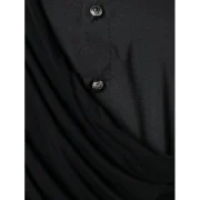 Asymmetric Button Up Solid Shirt - Black Fansmadedirect