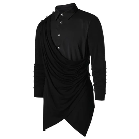 Asymmetric Button Up Solid Shirt - Black Fansmadedirect