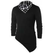 Asymmetric Checked Pattern Pile Heap Collar T-shirt - Black Fansmadedirect