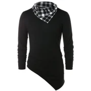 Asymmetric Checked Pattern Pile Heap Collar T-shirt - Black Fansmadedirect