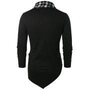 Asymmetric Checked Pattern Pile Heap Collar T-shirt - Black Fansmadedirect